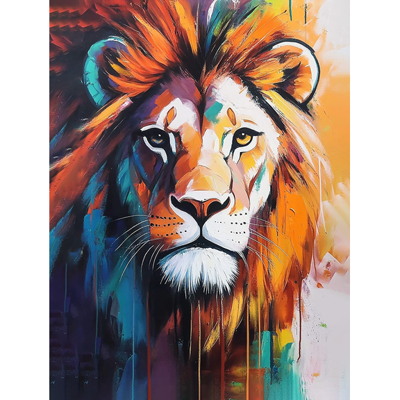 Colorful Lion Portrait Art Decorative Painting/Canvas Art， Suitable for Living Room， Bedroom， Office， Hotel， Dining Room， Gallery， Study Room， Coffee Shop and Hallway Decor.
