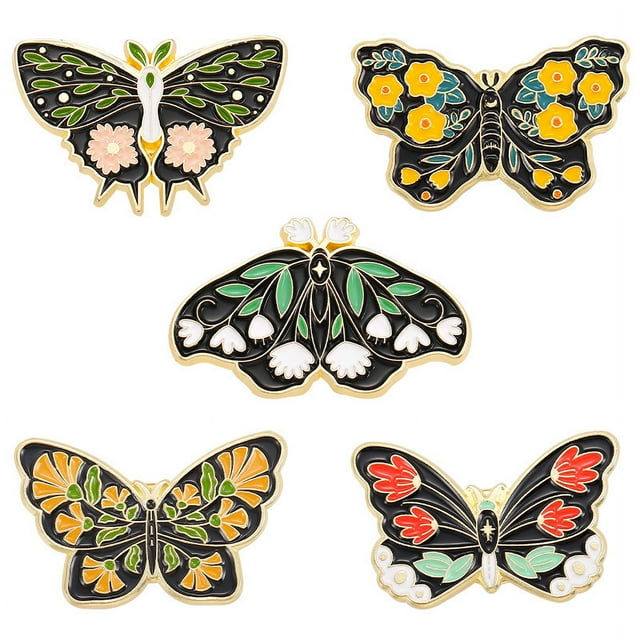5 broches esmaltados con flores y mariposas, alfileres de solapa para mochila y fiesta Rojo Verde