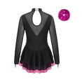thumbnail image 4 of Doomiva Kids Girl's Sparkly Long Sleeve Figure Ice Skating Dance Dress Gymnastics Skirted Leotard Dress and Hair Band Set Hot Pink 16, 4 of 5