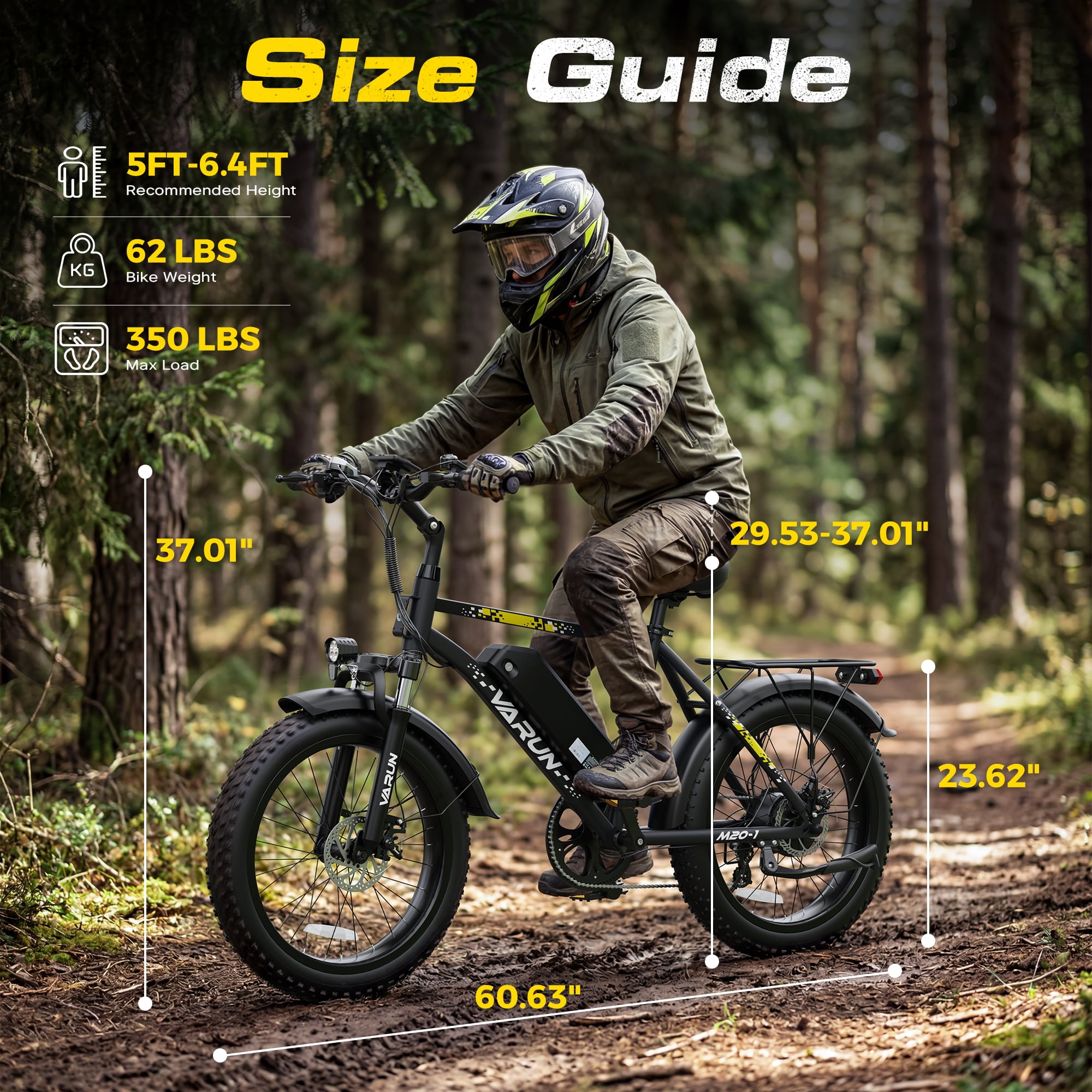 VARUN Electric Bike, 20" Fat Tire EBike for Adults with Peak 750W 48V 624Wh Removable Battery, Electric Mountain Bike for Men & Women with Top 20MPH 60Miles,7 Speed, Rear Rack, UL2849