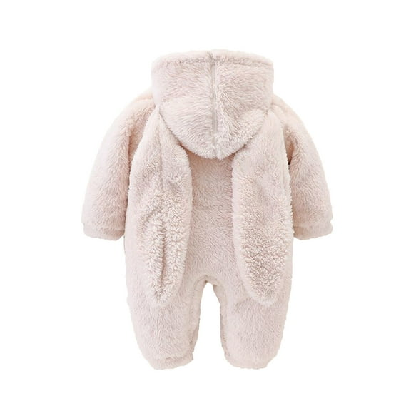 Tiijoy Girls Winter Bunny Jumpsuit Sherpa Warm Hooded Romper, Sizes 0-3M