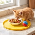 thumbnail image 2 of Round Silicone Pet Food Mat - Waterproof Dog & Cat Feeding Mat with High Lip to Prevent Spills & Protect Floors (Yellow, 7''Dia), 2 of 6