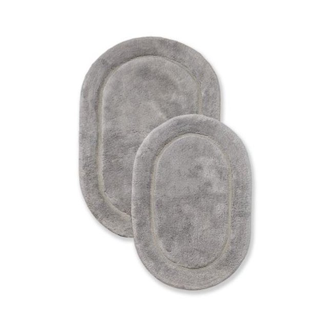 Superior BATHRUG-OV2PC-SV Cotton Oval Bath Rug Set - Silver, 2 Pieces