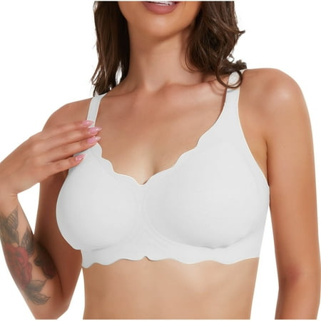 Wireless Bras for Women  Xunlbb Fashion Women Large Size Solid Color Wave Lace Wireless Soft Support Together Daily Bra(White XXL)