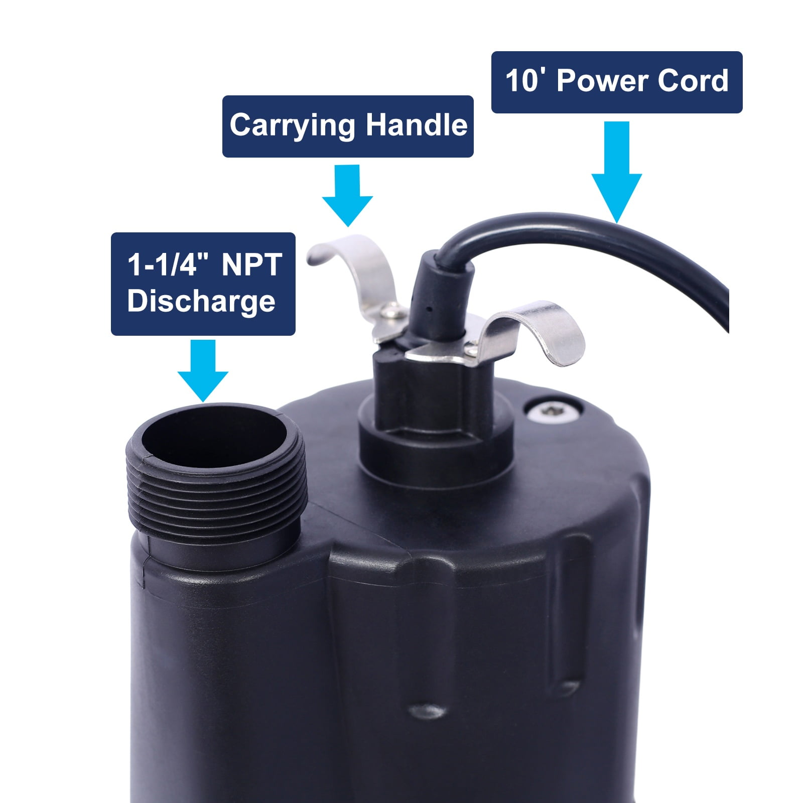 1/3HP 2500GPH Submersible Water Pump, Heavy Duty Thermoplastic Utility Pump with 10ft Cord for Sump, Pool, Floods