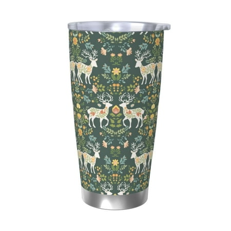 

Ocsxa Deer And Flowers Pattern 20oz Travel Coffee Mug with Flip Lid Stainless Steel Insulated Insulated Coffee Mug Thermal Cup with Splash Proof Sliding Lid-Without Straw