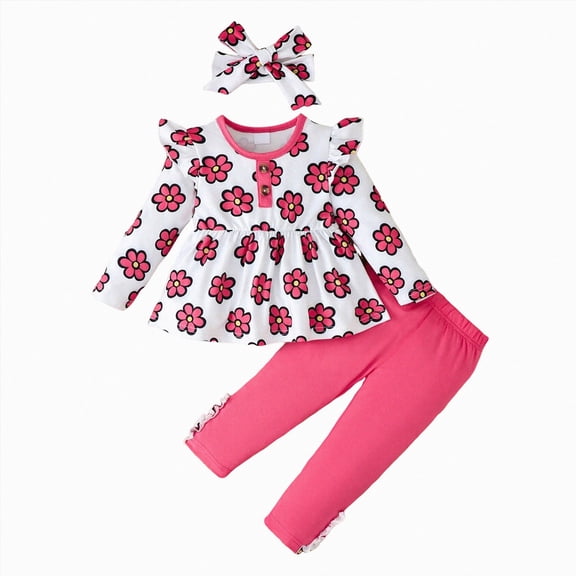 mgoYE Baby Girl Clothes Outfits Ruffle Sleeve Shirt Top and Pants Toddler 3 Piece Set Fall Winter