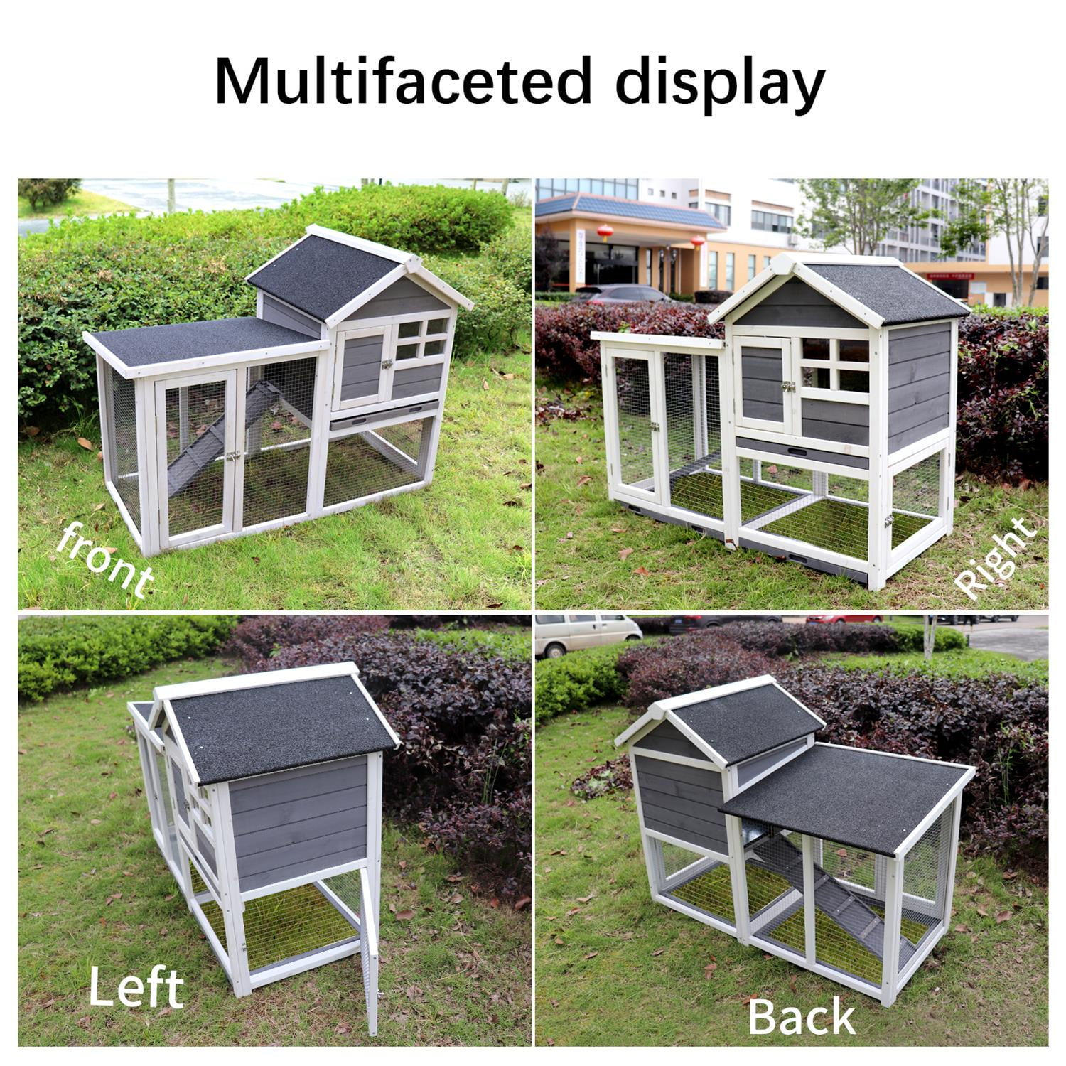 Pefilos 61" 2-Tier Rabbit Hutch Hen House for 2 Chicken Coop, Outdoor Bunny Cage for Backyard, Solid Wood Pet House, Gray Pefilos 61" 2-Tier Rabbit Hutch Hen House for 2 Chicken Coop, Outdoor Bunny Cage for Backyard, Solid Wood Pet House, Gray