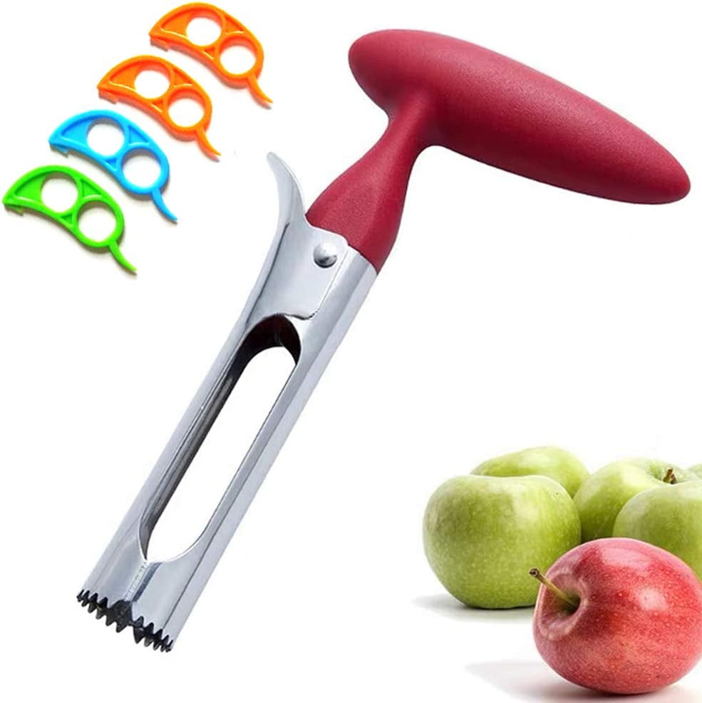 Apple Corer, Stainless Steel Bell Pepper, Pear Core Remover with 4 Pcs Orange Citrus Peeler