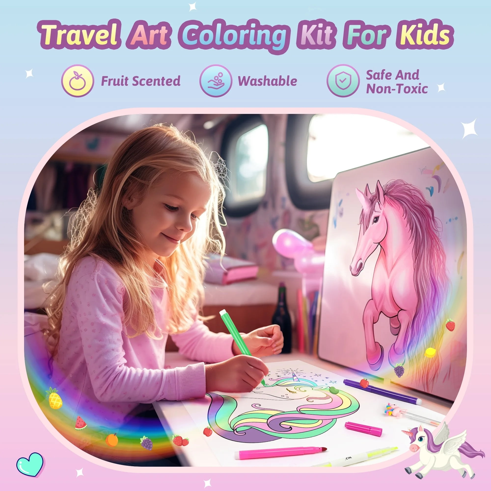 UQN Unicorn Scented Marker Set for Girls, 56Pcs Art Supplies Kit for Kids Ages 4-8, Unicorn Drawing Toys with Case, Arts & Crafts Kit Christmas Birthday Gifts for Girls Kids 4-6