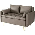 thumbnail image 2 of WhizMax Faux Leather Sofa Couch 44" W Loveseat Sofas with Button Tufted Design and Hand Stitched, Heavy Duty Foundation with Gold Metal Legs, Lift-Up Storage and Bolster Pillows in, Brown, 2 of 6