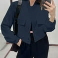 thumbnail image 2 of Women's Crop Jacket No Hood Button up Sweatshirt Cargo Short Coat Long Sleeve Casual 2025 Fall Fashion Clothes (XL, Navy), 2 of 6