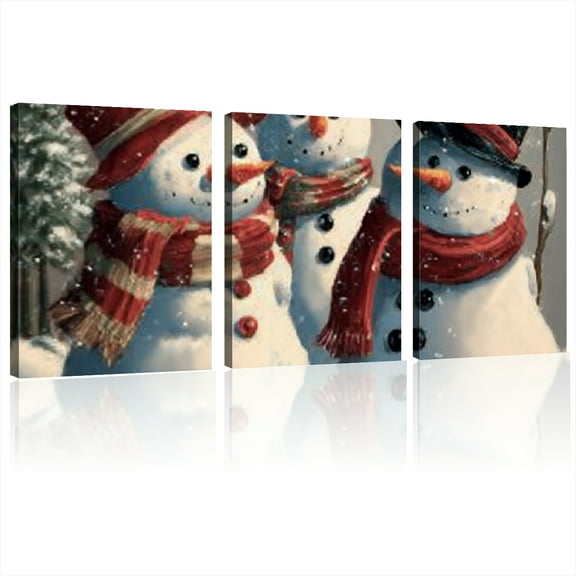Festive Snowman Canvas Wall Art Set - Framed, High-Quality Prints with Vibrant Winter Scene for Living Room, Bedroom, Hallway - Charming Holiday Decor & Perfect Gift Idea12*16inch*3pcs