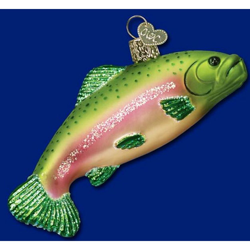 Old World Christmas Rainbow Trout Fishing Glass Ornament 12096 FREE BOX