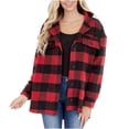 thumbnail image 2 of Puntoco Chaqueta de lana con botones a cuadros rojos cálidos de felpa de invierno para mujer Liquidación superior Puntoco Puntoco-1993, 2 of 9
