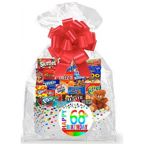 CakeSupplyShop Item#068BSG Happy 68th Birthday Rainbow Thinking Of You Cookies, Candy & More Care Package Snack Gift Box Bundle Set - Ships FAST!