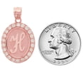thumbnail image 2 of JackAni 10k Rose Gold Unisex Oval Halo White CZ Initial Letter H Pendant, 2 of 5