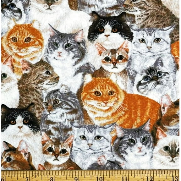 1/2 Yard - Cats & Kittens Cotton Fabric (Great for Quilting, Sewing, Craft Projects, Throw Blankets & More) 1/2 Yard X 44"