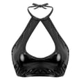 thumbnail image 1 of renvena Women's Shiny Metallic Keyhole Crop Top Backless Rave Bandeau Vest Bra Clunwear Metallic Black One Size, 1 of 6