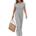 thumbnail image 6 of Women's Short Sleeve Wide Leg Striped Bodysuit Casual Round Neck Bodysuit Button Summer Suit, 6 of 8