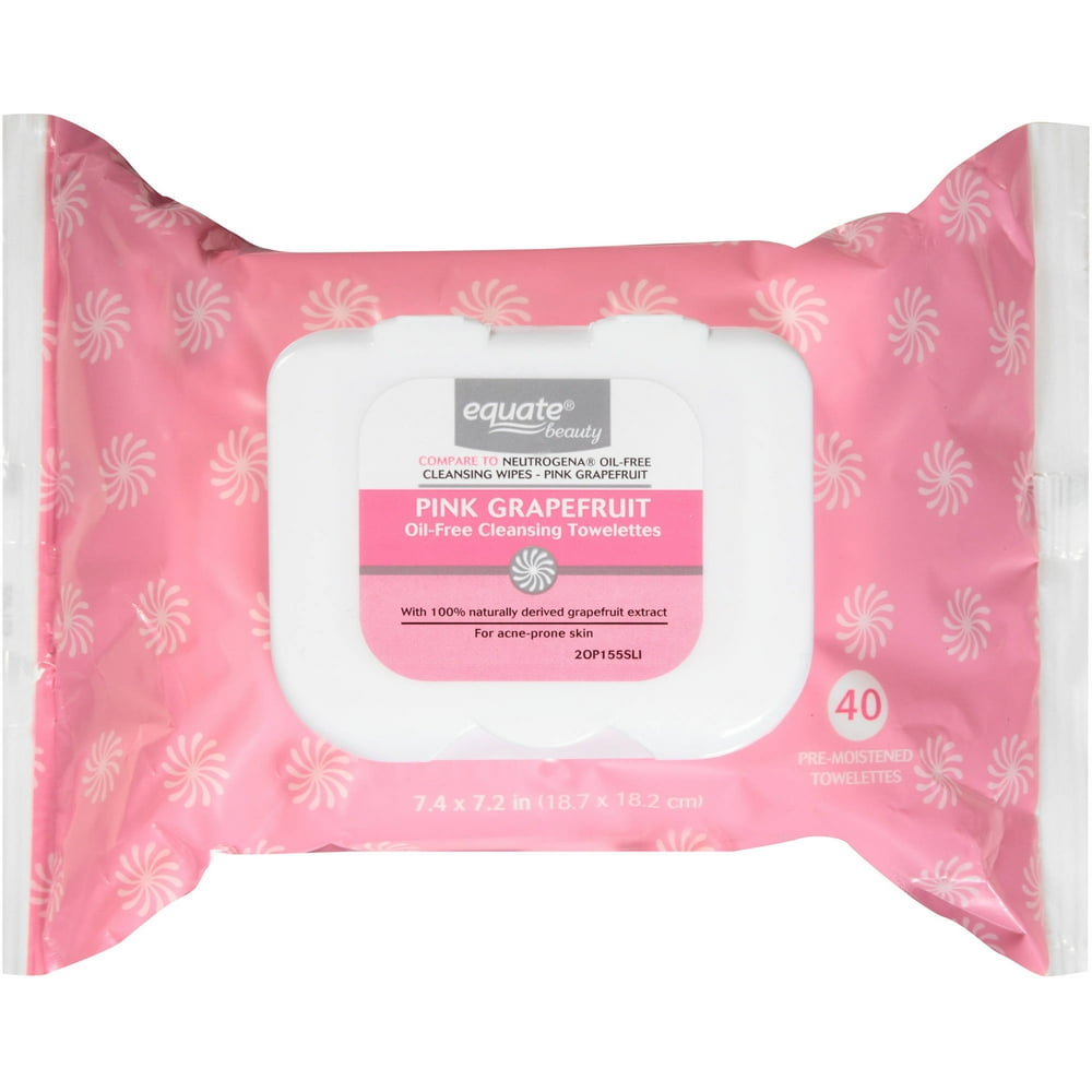 Equate Beauty Pink Grapefruit OilFree Cleansing Towelettes, 40 Count