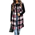 thumbnail image 2 of Plaid Button Down Long Vest For Women, Lapel Collar Sleeveless Side Split Cardigan, Fall Casual Curved Hem Tops With Pockets, 2 of 7