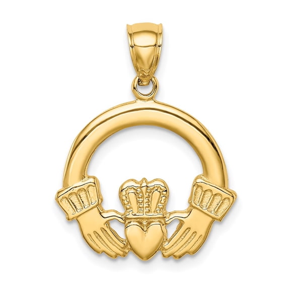 14K Yellow Gold Polished Finish Claddagh Design Pendant
