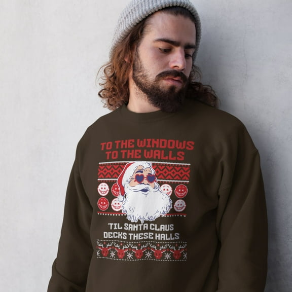 To The Windows To The Walls Santa Christmas Sweatshirt | Funny Xmas | 3 Colors