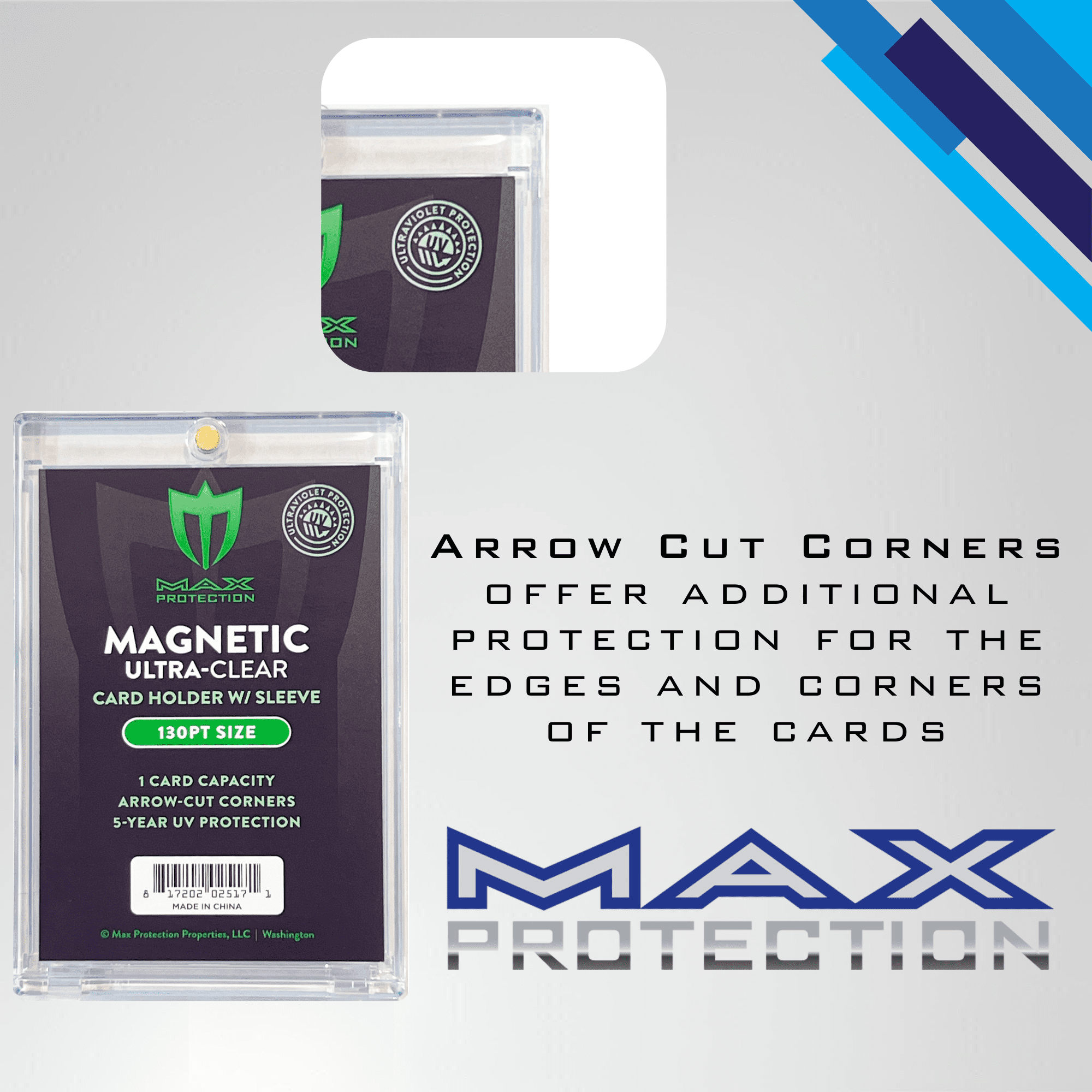 Max Protection Magnetic Card Holder for 130pt Sleeved Cards - Arrowhead Corners for Extra Protection (10)