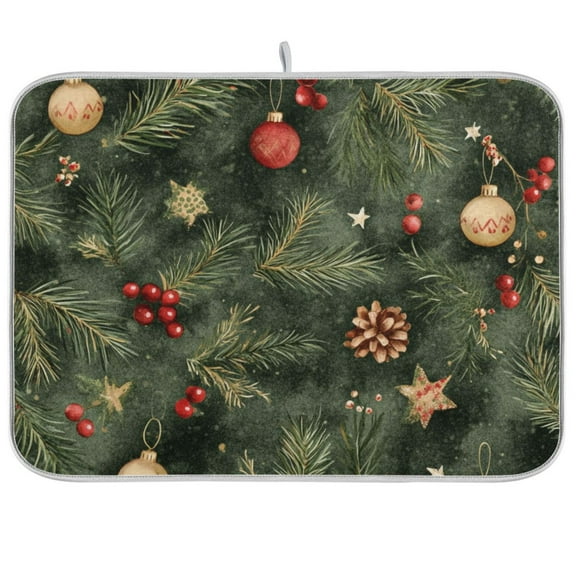 Christmas Green Dish Drying Mat Dish Drainer Rack Mats Water Absorbent Non-Slip Easy Clean Heat Resistant for Kitchen Counter