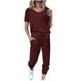 thumbnail image 2 of Meichang Summer Outfits for Women Short Sleeve Tops and Drawstring Waist Jogger Pants with Pockets Loose Fit Loungewear Sets Solid Lounge Sets, 2 of 5
