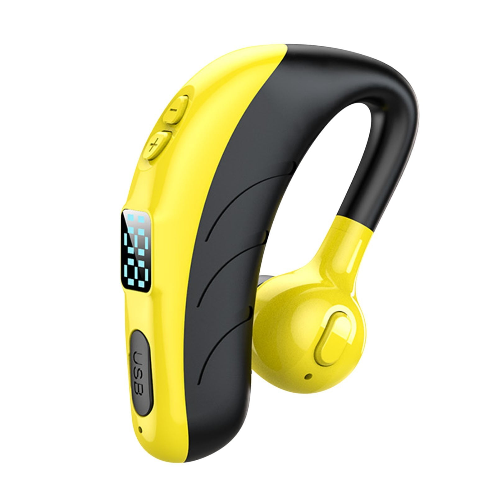 LACKUST Bluetooth 5.2 Earpiece with LED Display,Clearance Noise Cancelling Bluetooth Headphones for Kids,Wireless Handsfree Headphone with Mic,Yellow