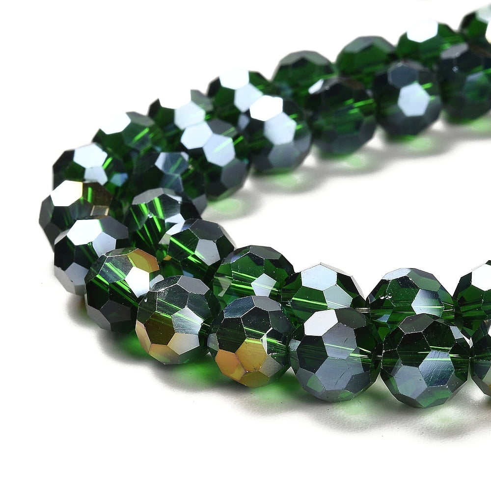 10Strand Transparent Glass Beads 32 Facets AB Color Plated Round Sea Green 10x8.5~9mm Hole: 1.6mm 67pcs/strand 23.62''(60cm)