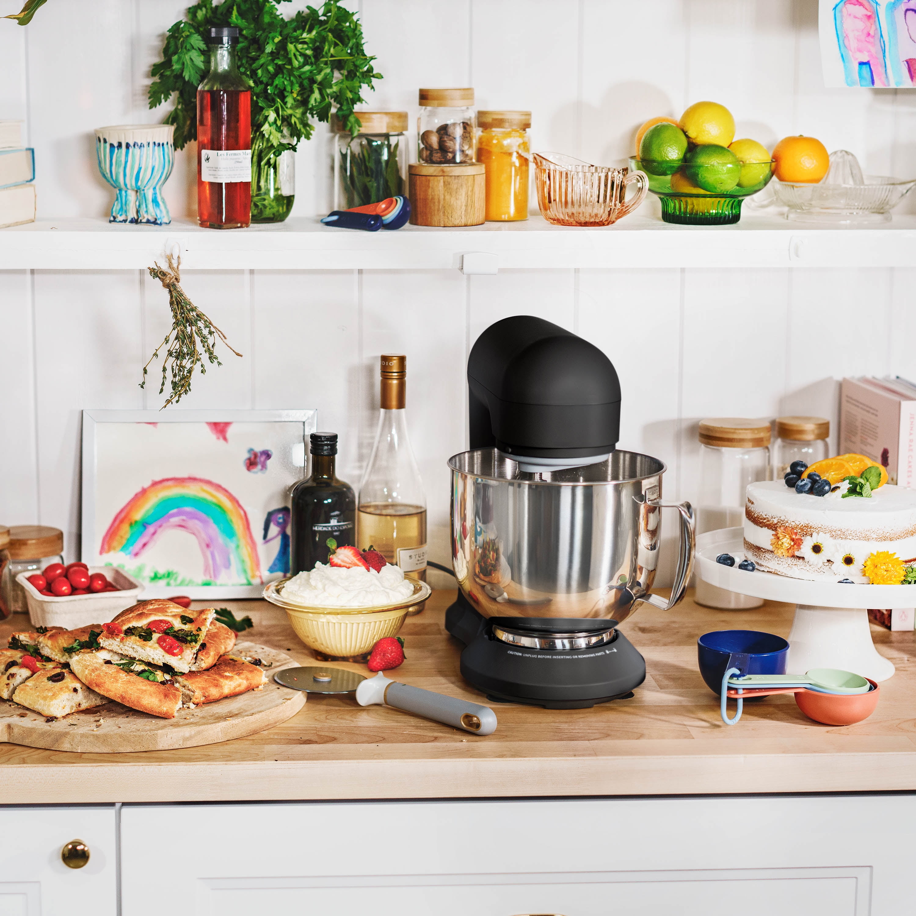 Beautiful 5.3 Qt Stand Mixer with Flat Beater, Dough Hook, Balloon Whisk, Wildflower Black Sesame by Drew Barrymore