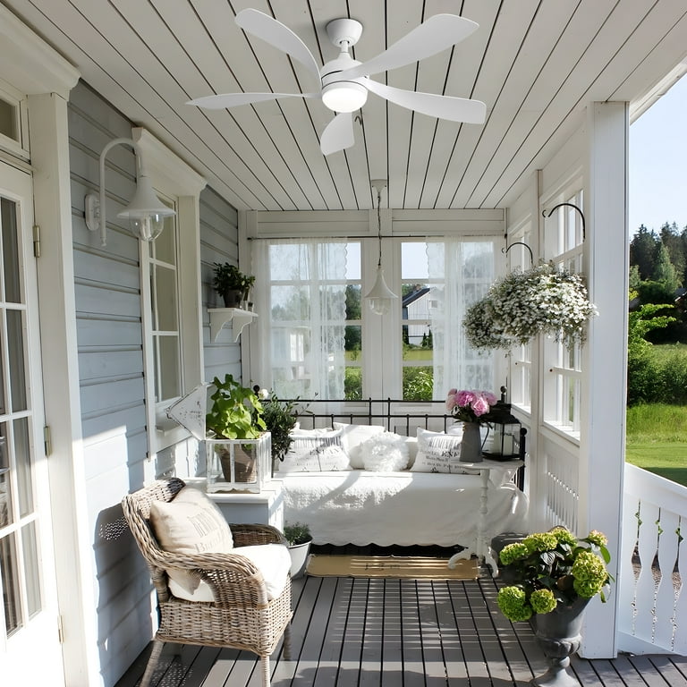 52 Inch White Ceiling Fan With Light - Quiet DC Motor, Remote Control, 3 Blades For Bedroom & Living Room