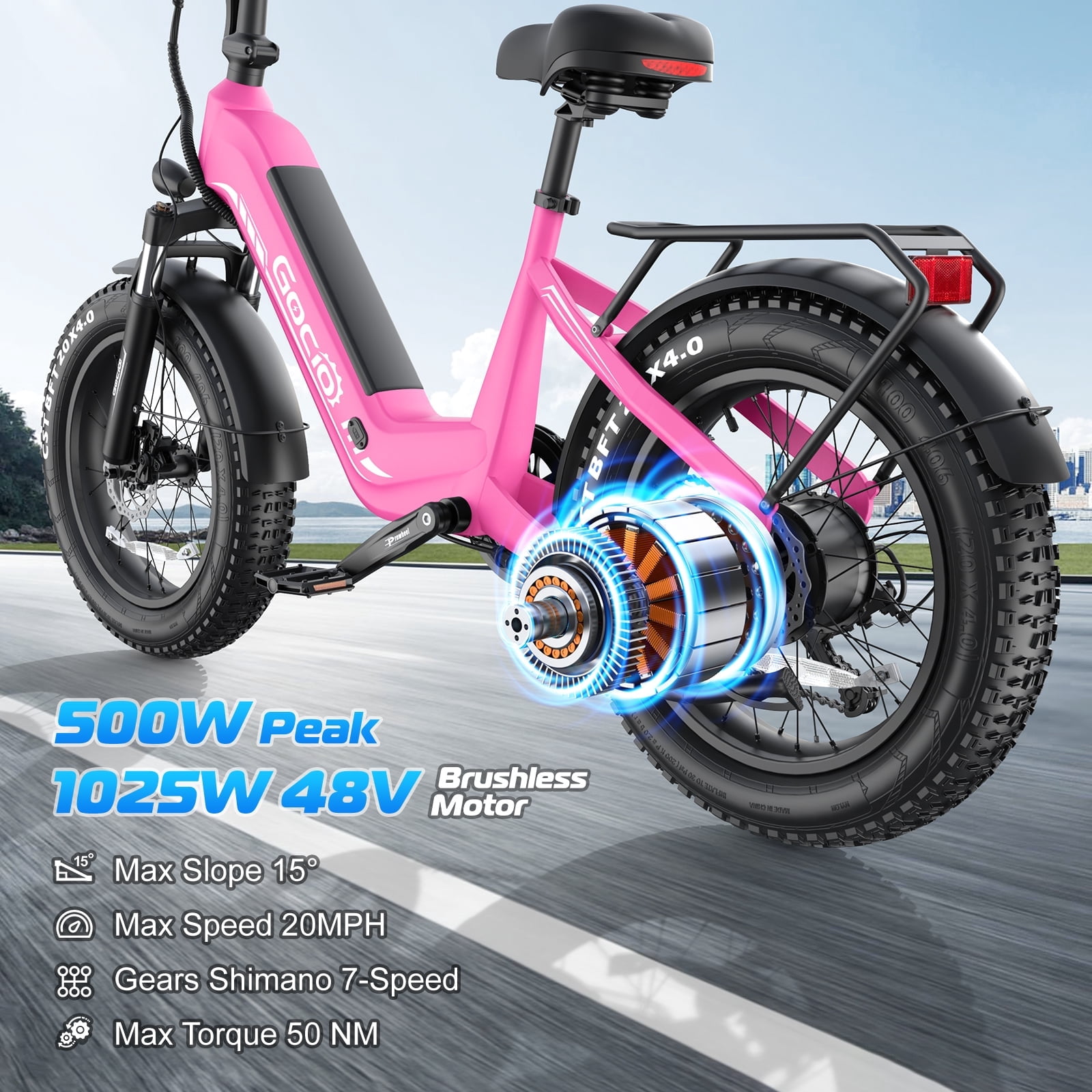 Gocio Electric Bike for Adults, 19.8MPH 500W Mountain Bike, 48V 13AH Removable Lithium-Ion Battery Ebikes, 20"x4.0" Fat Tire Electric Bicycles, 3A Fast Charge UL2849 Certified