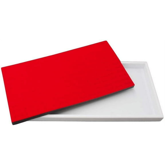 N'icePackaging 1 Qty White Plastic Jewelry Tray w/Scarlet Red 144 Ct Ring Foam Insert Companion - Full Size 14.75 x 8.38 x1