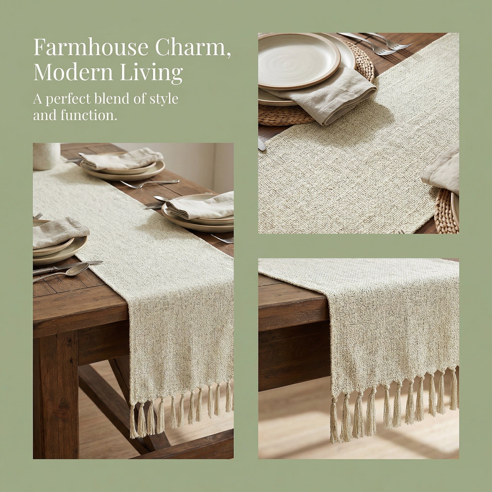 Unique Bargains Birthday Decorations Table Runner with Tassels Beige 13x72in
