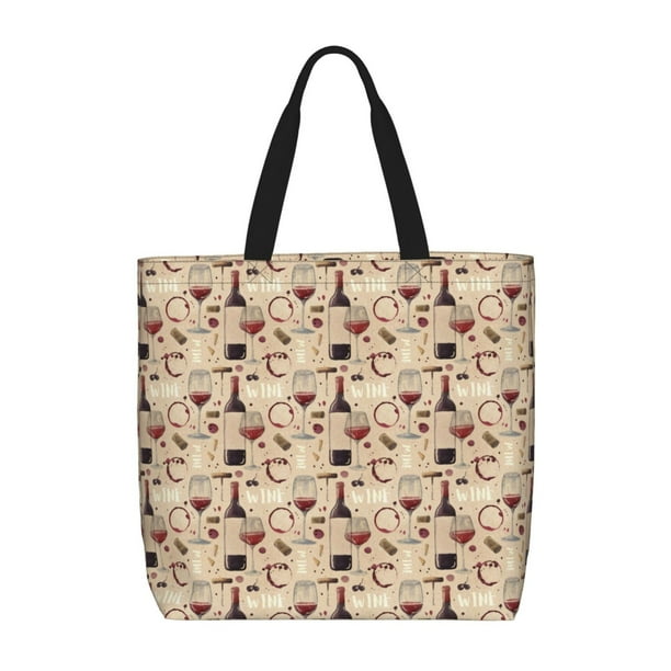Easygdp Wine Glasses Bolsa Tote para Mujer, Bolso de Hombro para Trabajo, Playa, Viajes, Compras y Supermercado