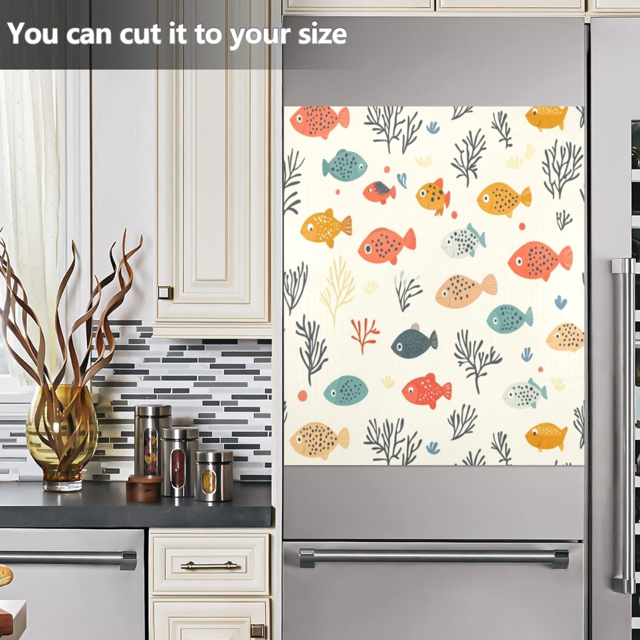 Dishwasher Magnetic Sticker 23x26 Inch Refrigerator Magnetic Sticker Washing Machine Magnetic Sticker Kitchen Panel Magnetic Sticker Home Decor Colorful Cute Little Fish Seamless