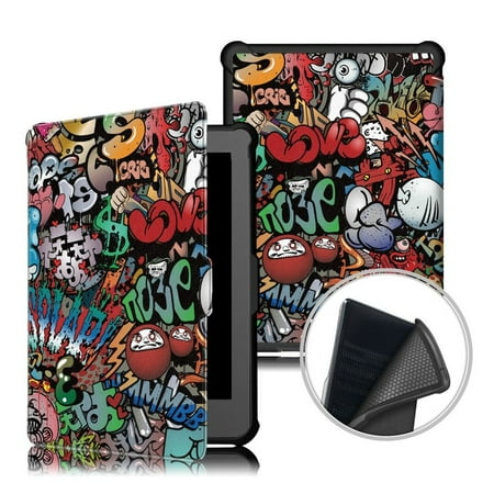 Auto Sleep/Wake 6 inch E-book Reader Case Shockproof Ultra Slim Funda Soft PU Leather Smart Folio Cover for KoBo Clara HD 2018 Graffiti