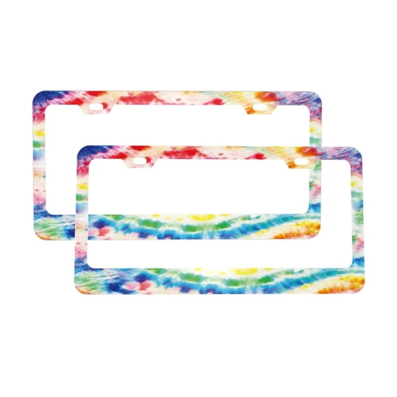 License Plate Frame With Screw Caps 2 Pack Car Plate Frame Front And Rear Rust-Proof Universal Car Tag Holder Swirl Rainbow Tie Dye