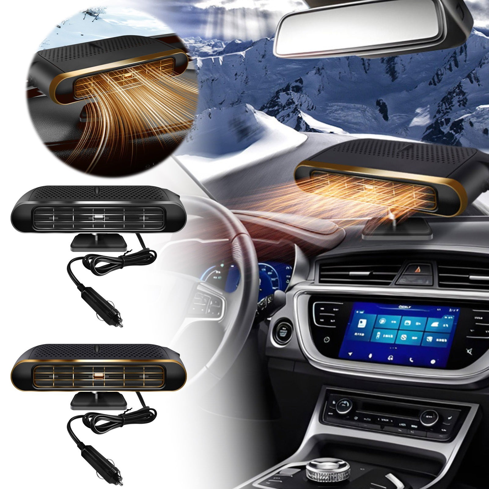 Portable Car Heater 12V 200W with Defroster Function, Dual Heating and Cooling Windshield Defogger That Plugs into Cigarette Lighter, Fast Acting Vehicle Heater for Winter Use