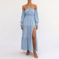 thumbnail image 4 of Dolkfu Blue Women'S Dresses, Tees & Blouses Refined Long Sleeve Boat Neck Sundress Solid Relaxed Fit Retro Vintage Maxi Dresses Light Blue,Xxl, 4 of 6