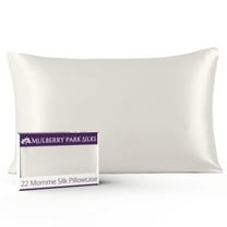 Mulberry Park 100% Silk Pillowcase - 22 Momme, Grade 6A Mulberry Silk - Deep Envelope Closure - Ivory/Standard (20" x 26")