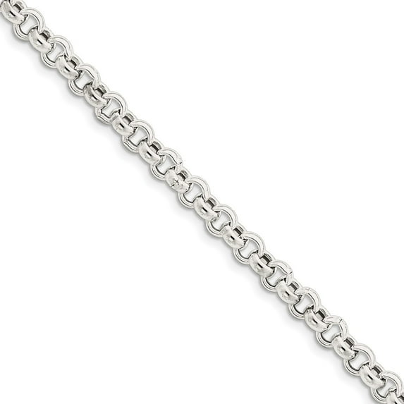 White Sterling Silver bracelet Chain style Rolo 7 in 6.5 mm