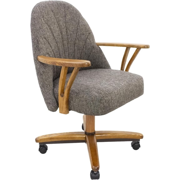 Chromcraft Swivel-Tilt Caster Dining Chairs (Set of 1) – Chestnut Wood & Onyx Upholstery