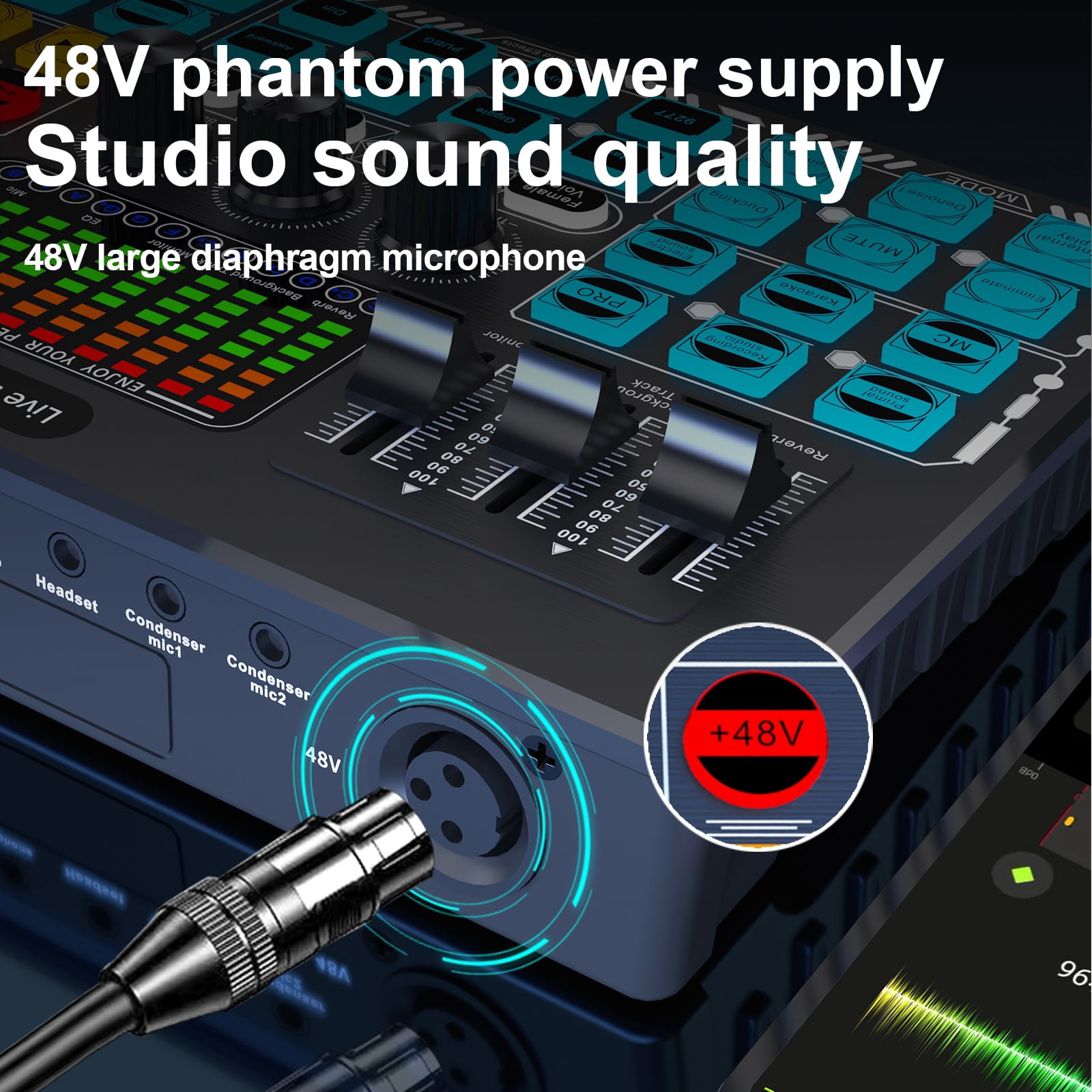 Live Sound Card Interface with DJ Mixer Effects and Voice Changer Bluetooth Stereo