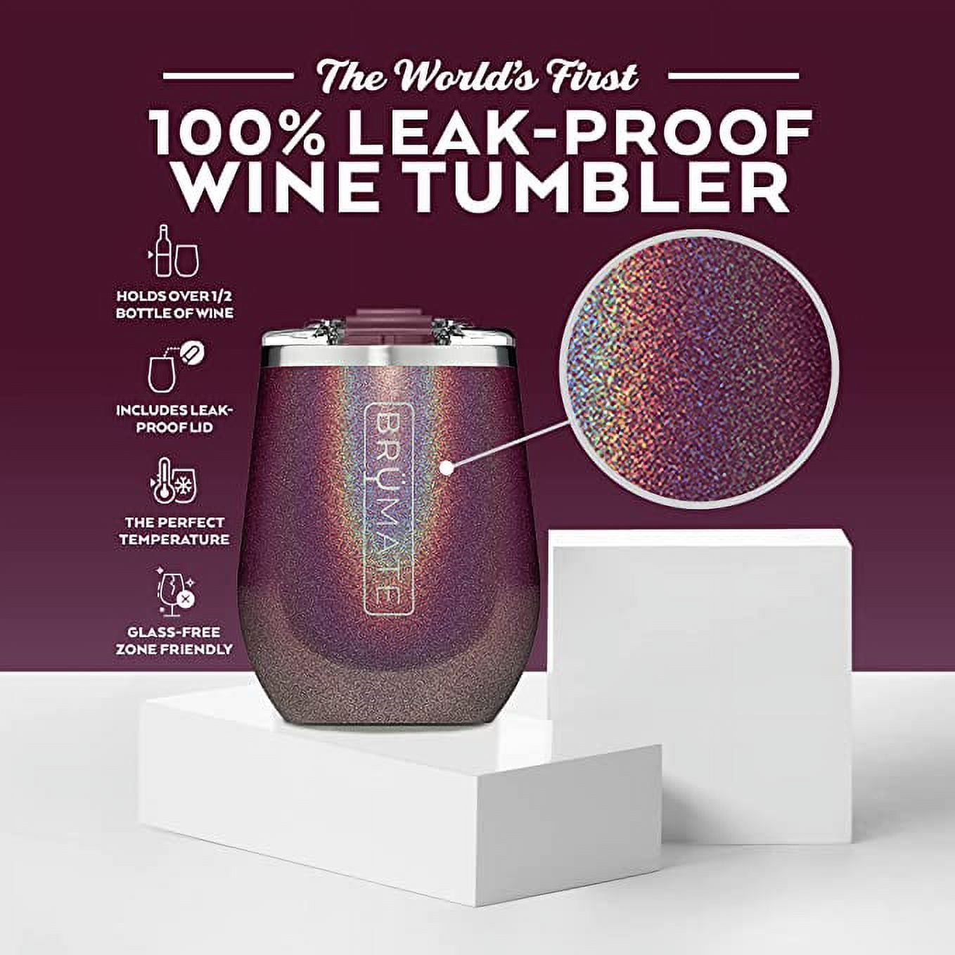 BruMate Uncorkd 14 oz Wine Glitter Merlot BPA Free Wine Tumbler 