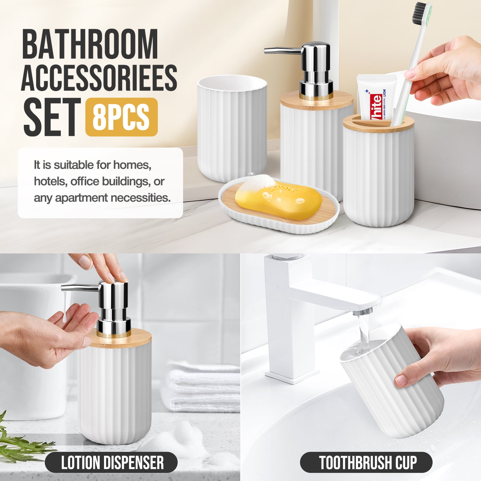 Livhil 19 Pcs White Bathroom Accessories Sets with Shower Curtain,  Specially Designed for Small Spaces